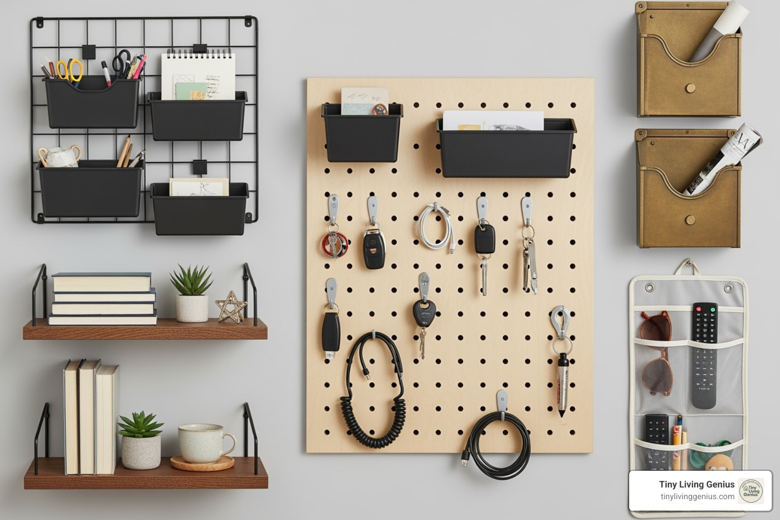 collage of different wall organizer types - Wall desk organization