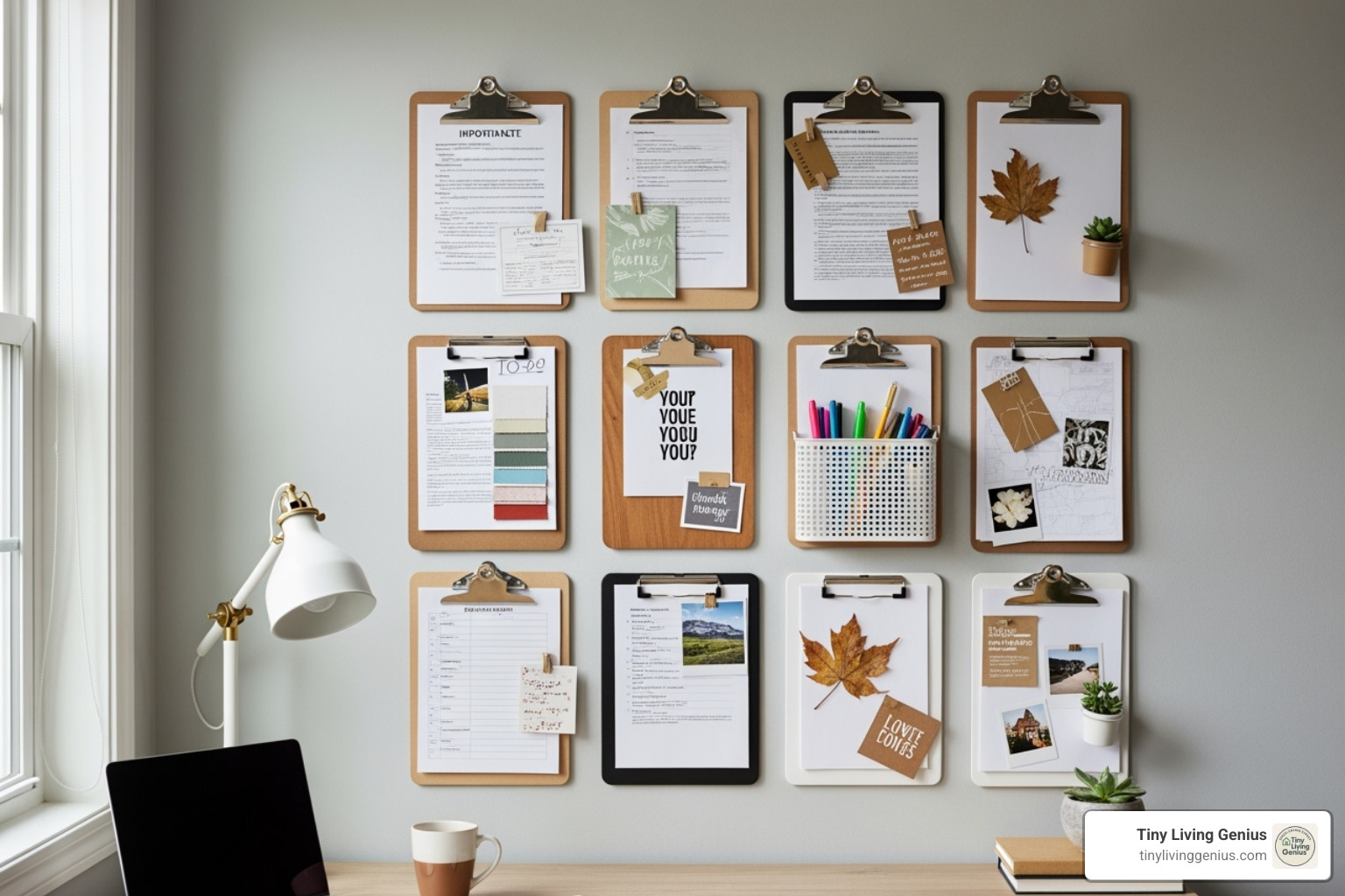 creative DIY clipboard wall organizer - Wall desk organization