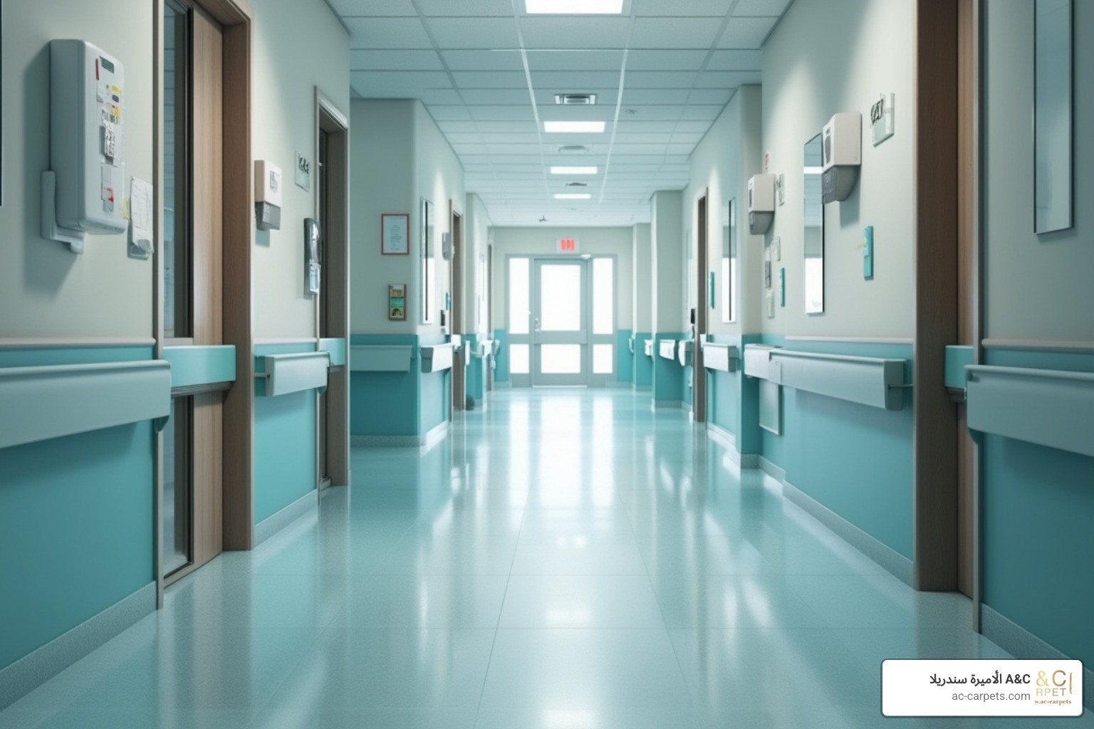 A clean, modern healthcare facility with sheet vinyl flooring - commercial floors