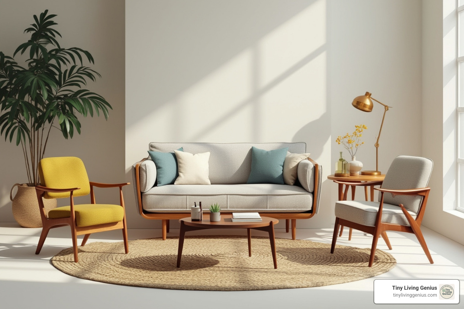 curated collection of small-scale mid-century modern furniture pieces - mid century modern furniture for small spaces