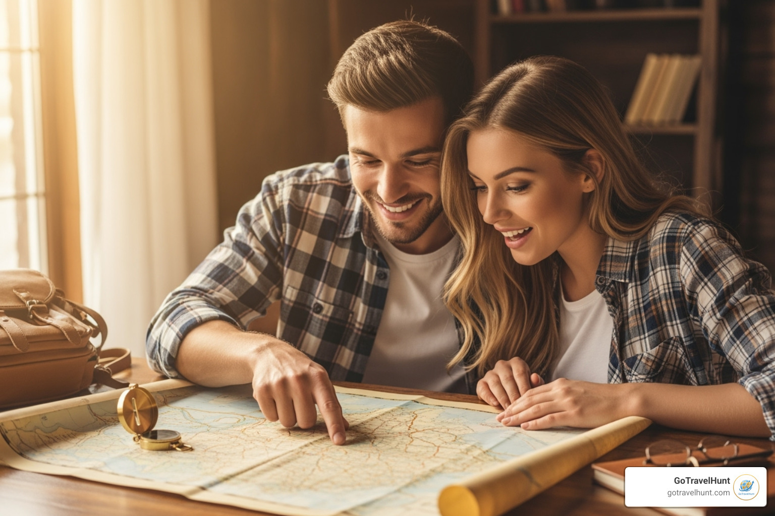 A couple looking at a map, planning their next adventure - weekend away for a couple A couple looking at a map, planning their next adventure - weekend away for a couple