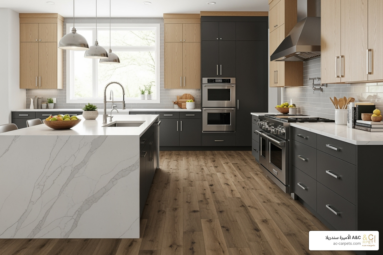 modern kitchen with luxury vinyl tile (LVT) flooring from الأميرة سندريلا A&C - carpet substitute