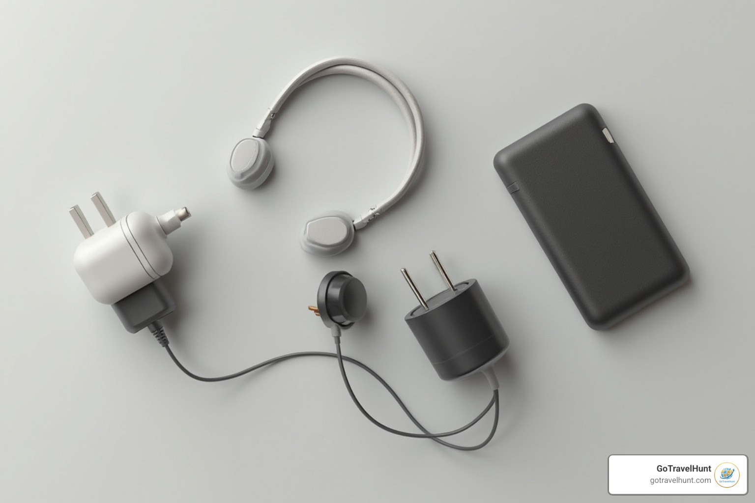 essential travel tech gadgets like a universal adapter, power bank, and headphones laid out - best things to pack for international travel essential travel tech gadgets like a universal adapter, power bank, and headphones laid out - best things to pack for international travel