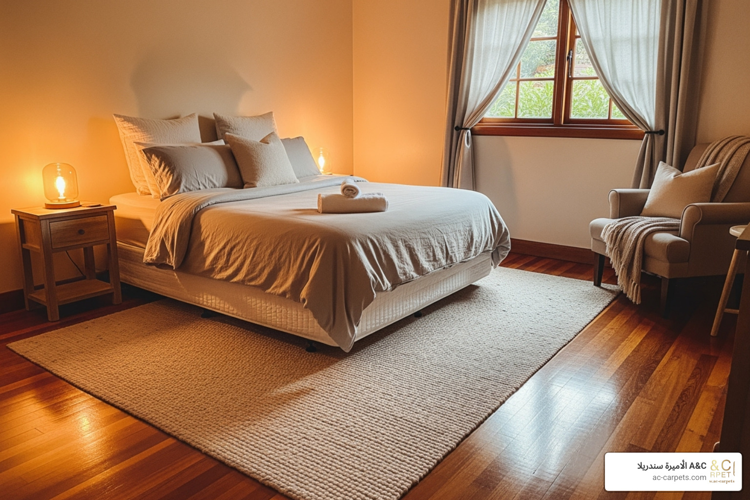 cozy bedroom hardwood area rug - Non carpet flooring