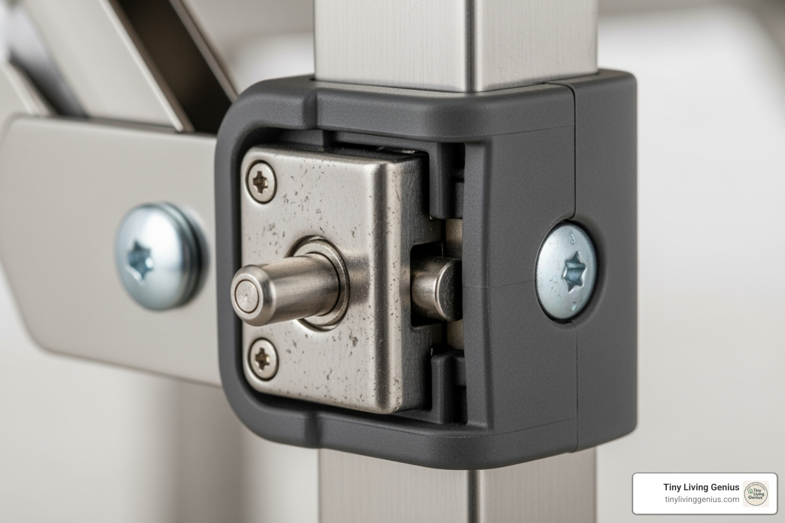 close-up on a secure gravity leg lock - sturdy folding table