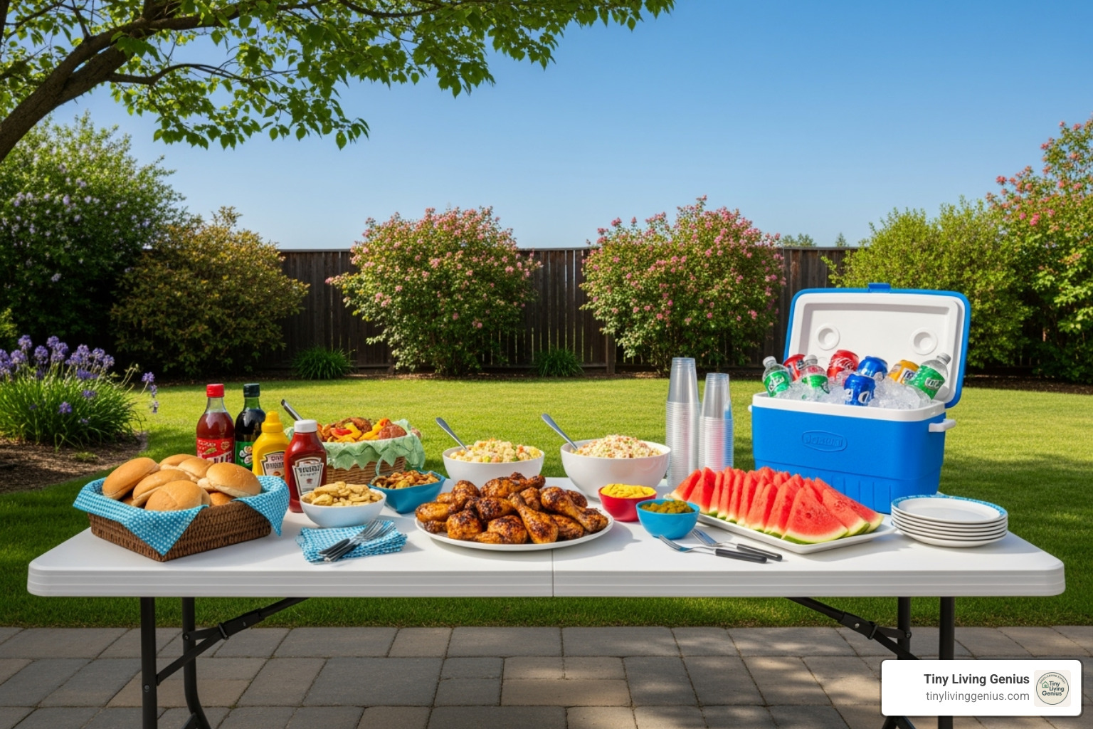 white plastic folding table set up for an outdoor barbecue - sturdy folding table