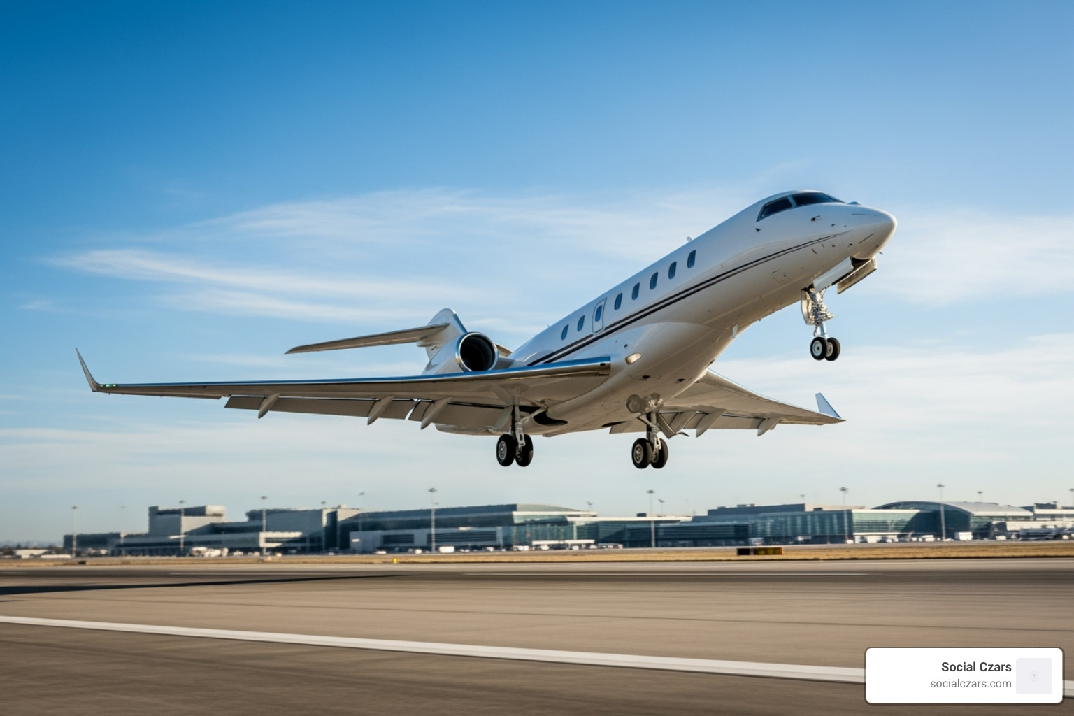 private jet taking off - private jet website design