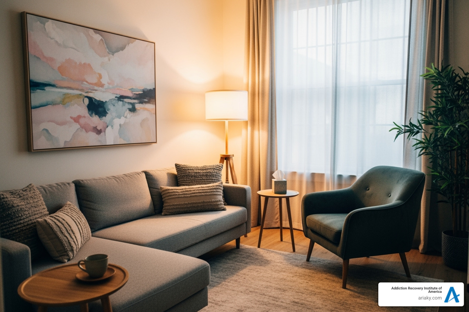 A comfortable and modern therapy room, indicating a welcoming and professional environment for counseling - rehabs louisville ky