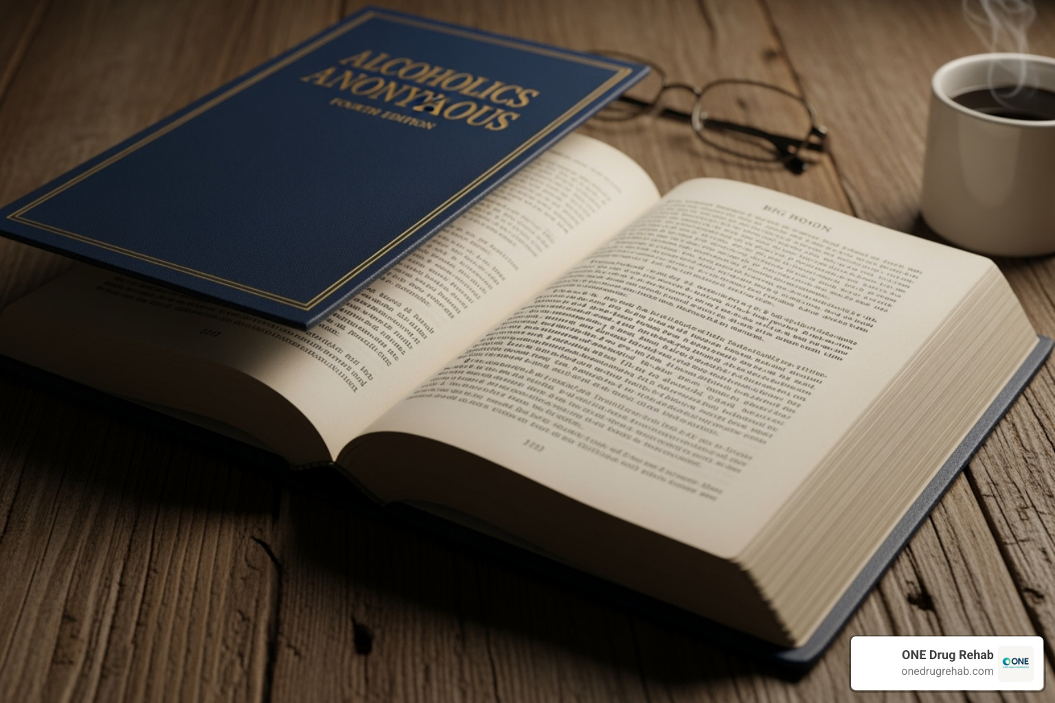 The "Big Book" of Alcoholics Anonymous, open to a page with text - 12 step meetings The "Big Book" of Alcoholics Anonymous, open to a page with text - 12 step meetings