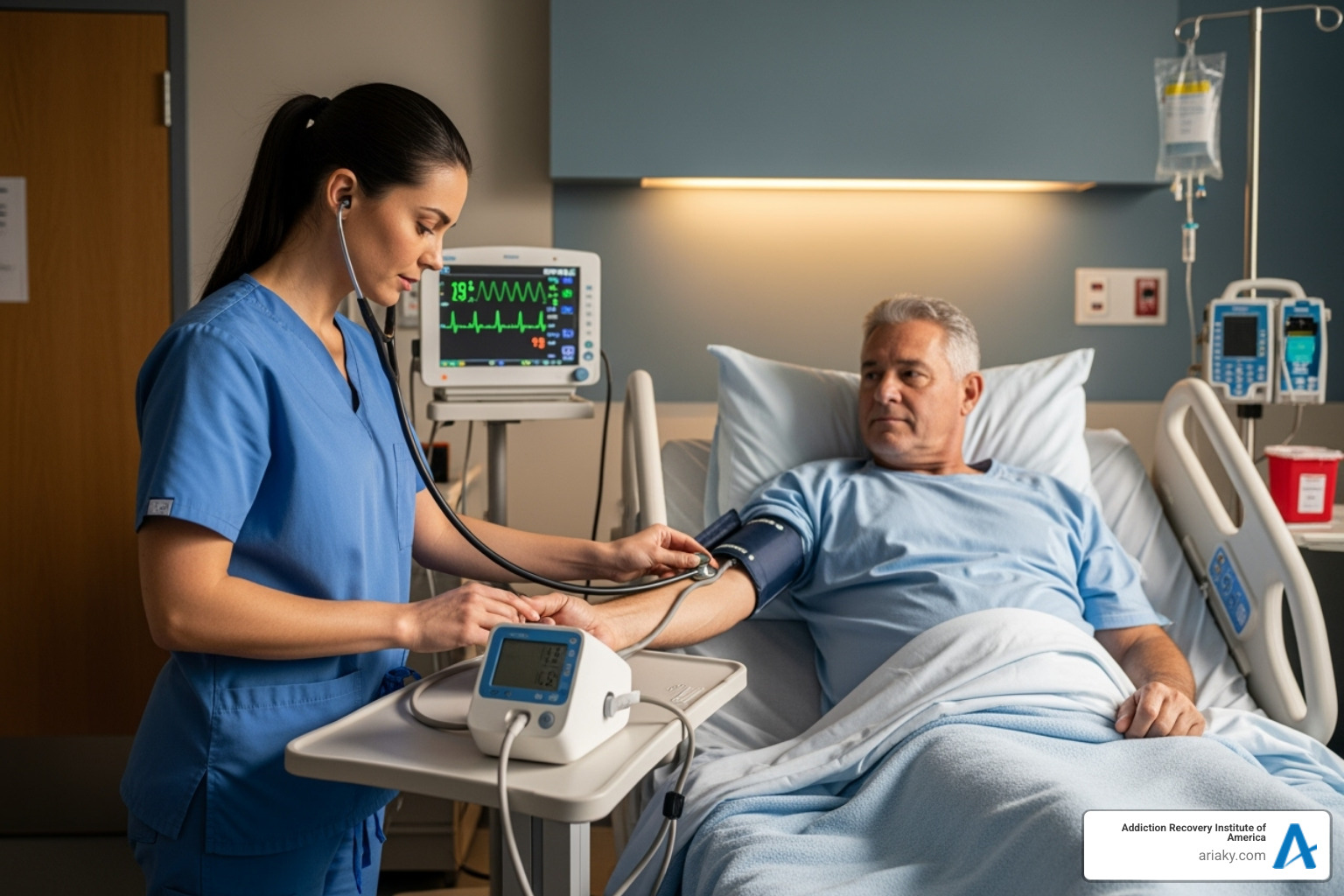 medical professional assessing a patient's vital signs - delirium tremens