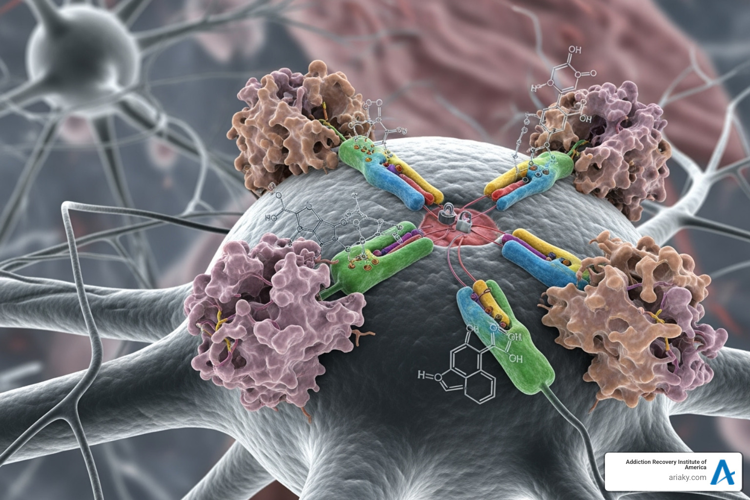 illustration of opioids binding to receptors in the brain - opiates