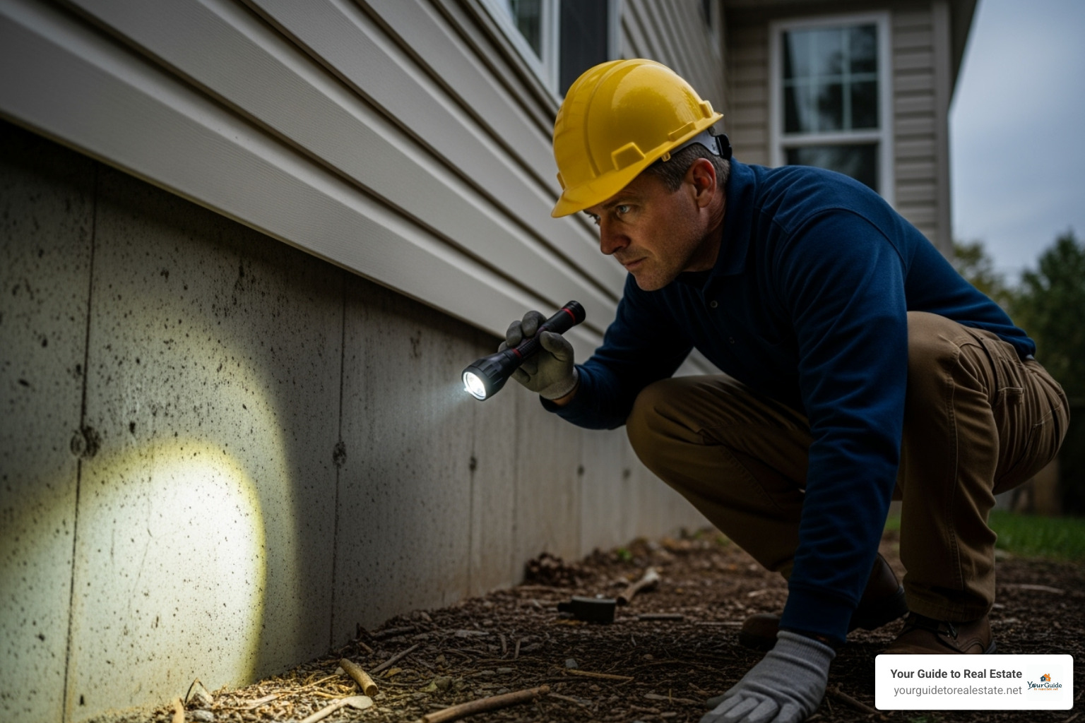 Home inspector examining property foundation - Dallas FHA loans