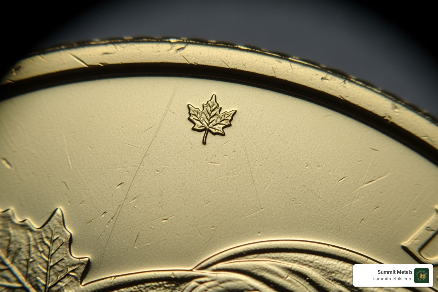 Micro-engraved maple leaf security feature - 2025 1 oz gold maple leaf coin Micro-engraved maple leaf security feature - 2025 1 oz gold maple leaf coin