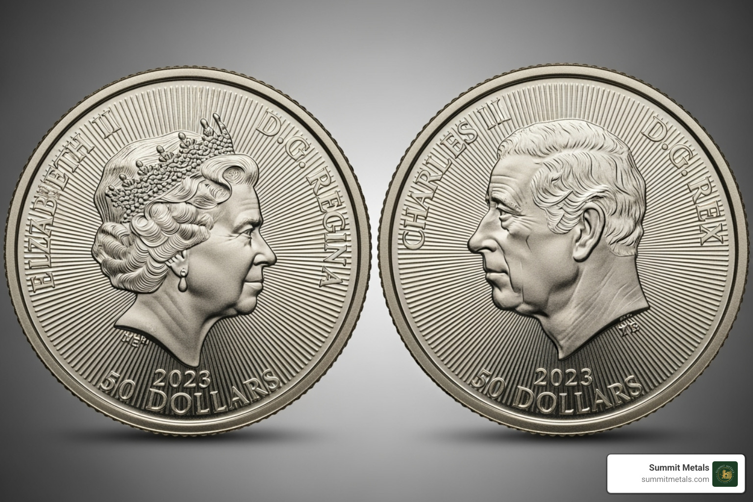 Side-by-side comparison of Queen Elizabeth II and King Charles III obverse designs on Canadian Gold Maple Leaf coins - 1 20 maple leaf gold coin Side-by-side comparison of Queen Elizabeth II and King Charles III obverse designs on Canadian Gold Maple Leaf coins - 1 20 maple leaf gold coin