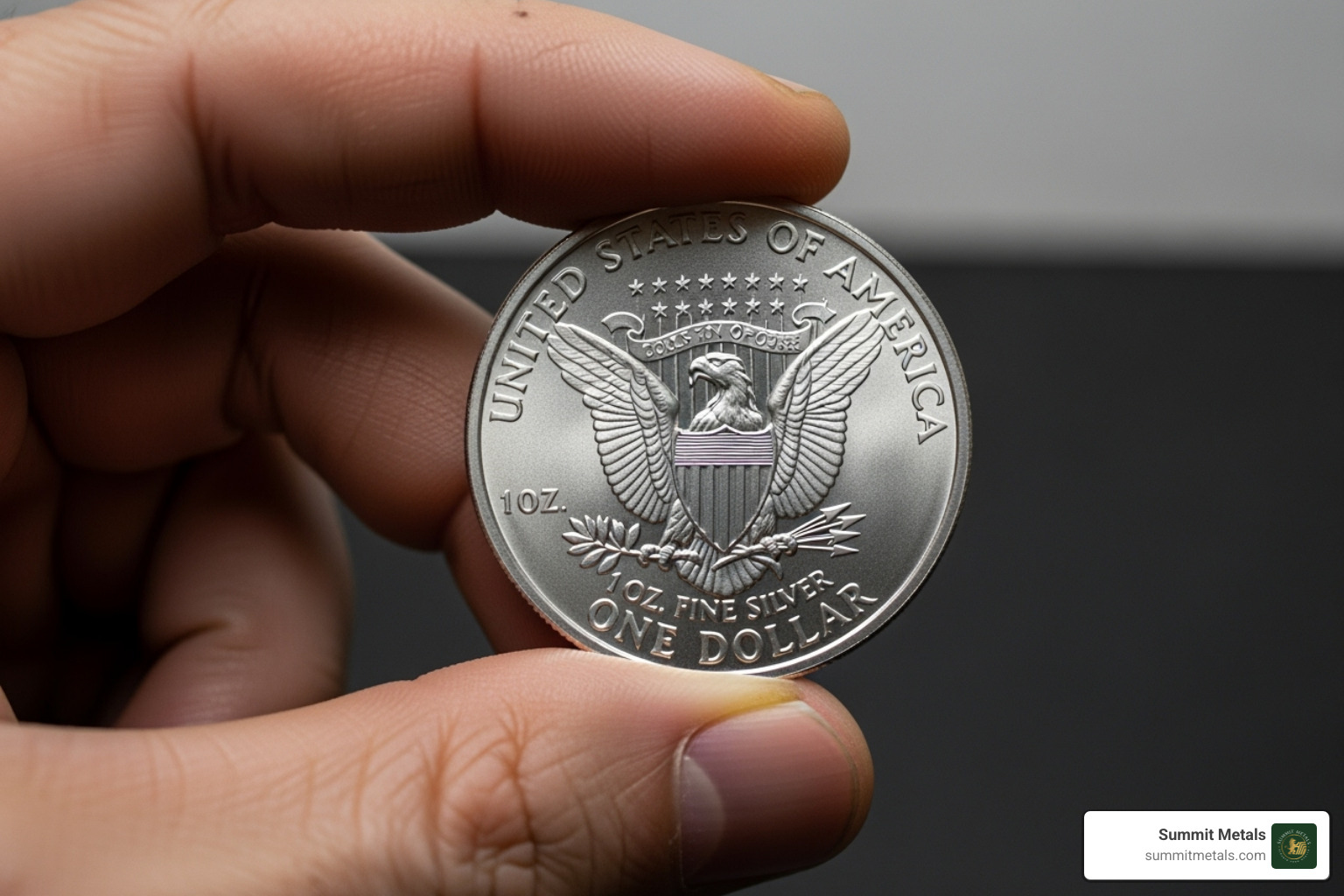 a hand holding a single 1 oz silver coin - buying silver coins or bars which is better