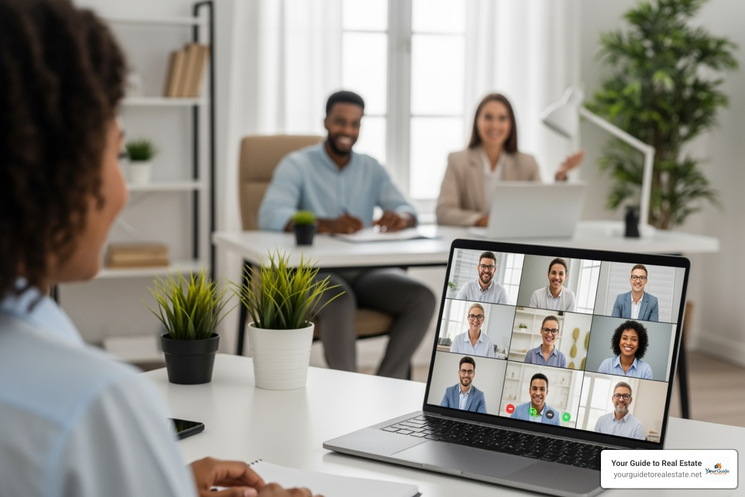 diverse group of agents collaborating on a video conference call - multi-state virtual cloud based real estate brokerage