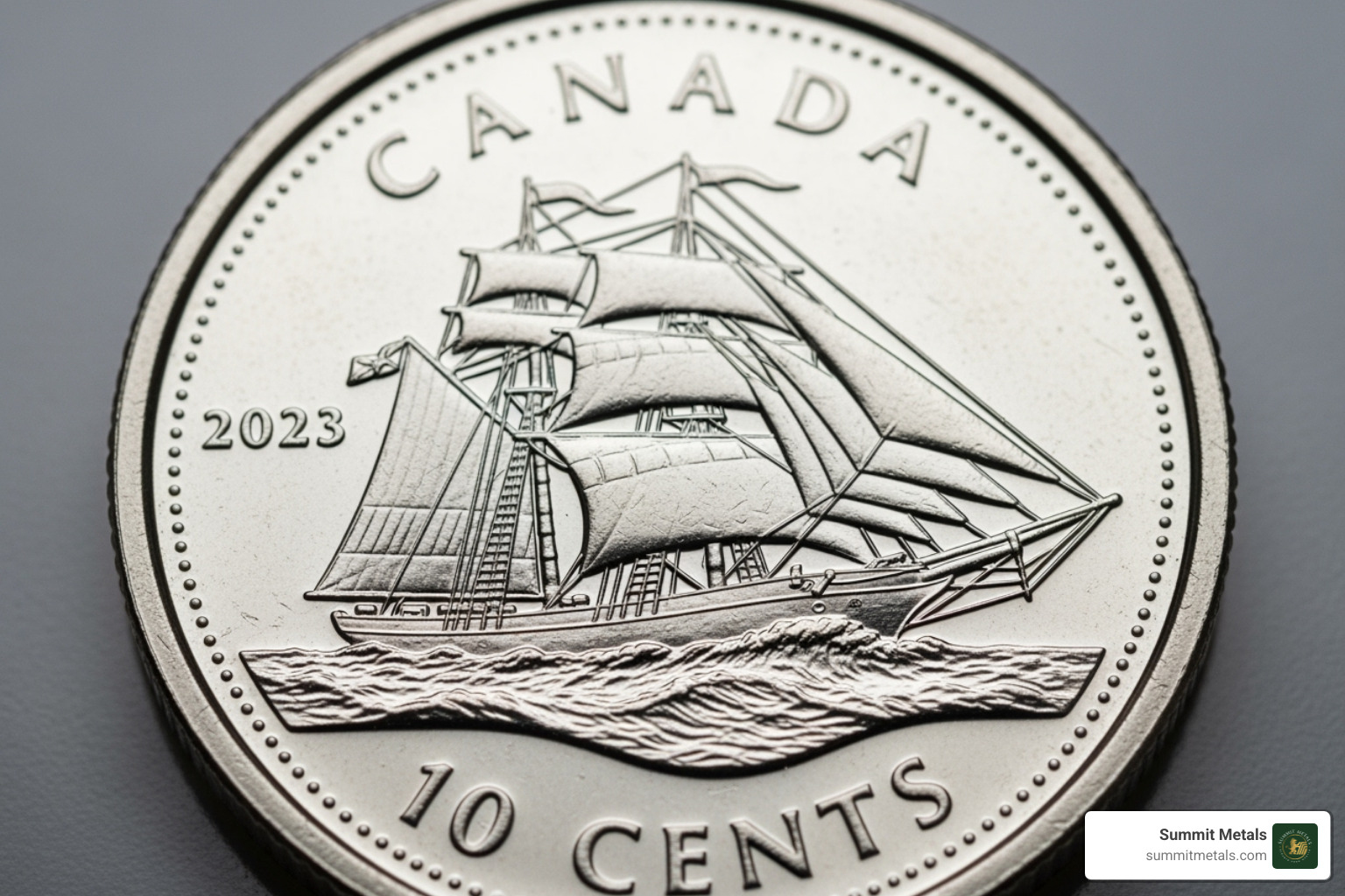 Bluenose schooner on the 10-cent coin - canada coin