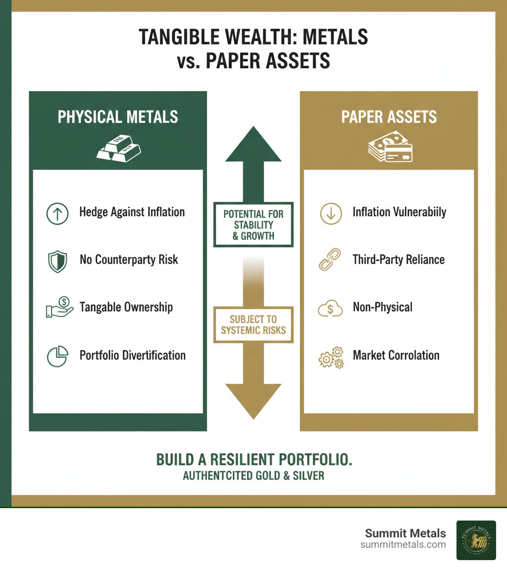 Infographic showing benefits of physical metals vs. paper assets - copper bar 1kg infographic 