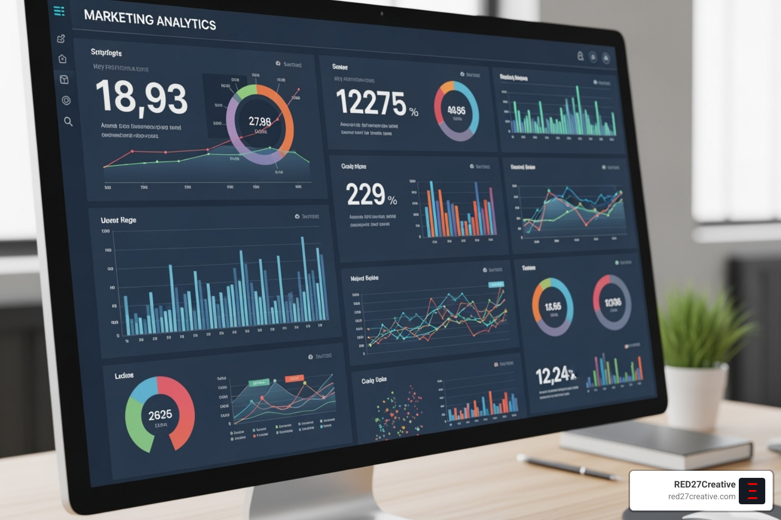 Marketing analytics dashboard showing graphs and KPIs - web design in aurora Marketing analytics dashboard showing graphs and KPIs - web design in aurora
