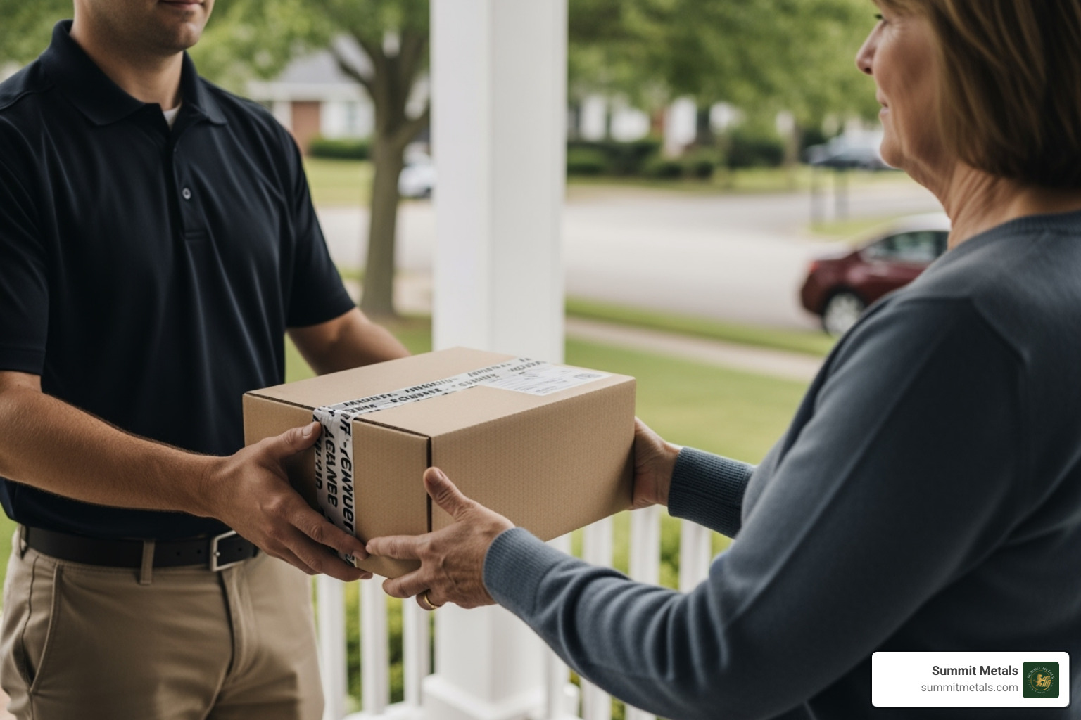 customer securely receiving a package of gold coins - 1 oz gold maple coin