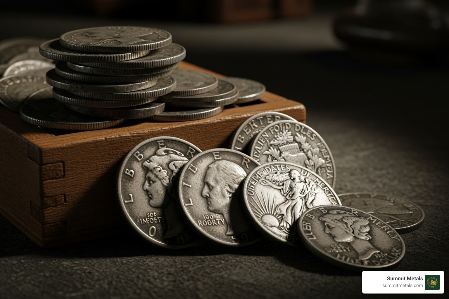 pre-1965 silver Washington quarter next to a modern clad quarter - buy junk silver coins