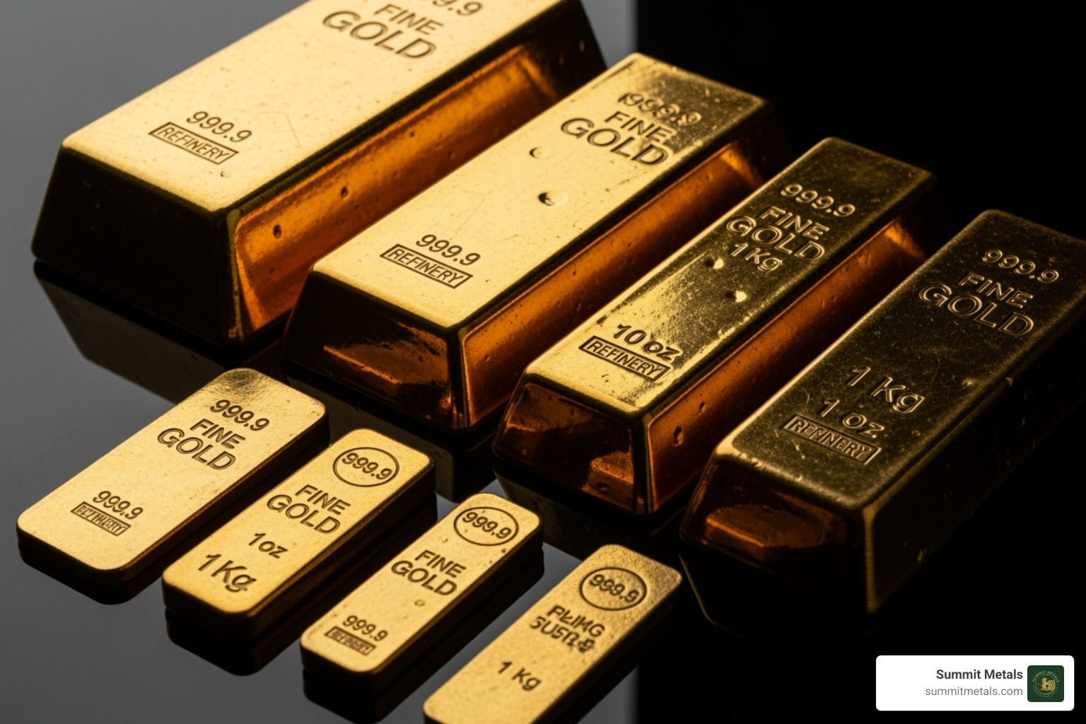 various sizes of gold bars - premium over spot