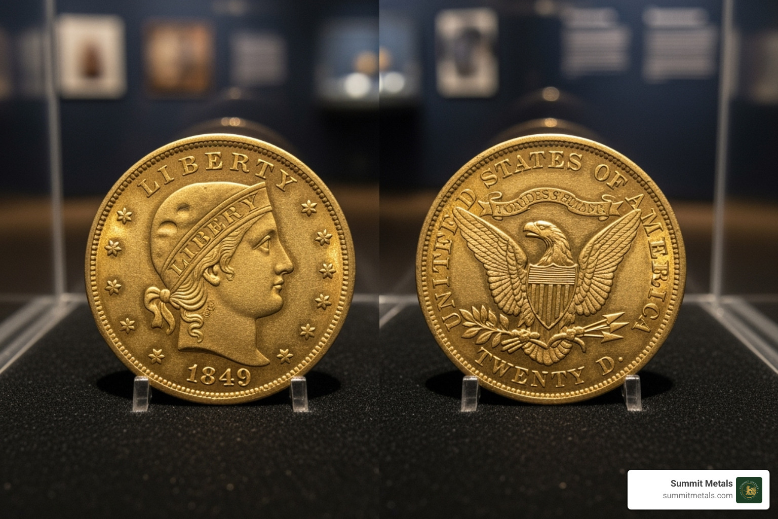 1849 Double Eagle on display at the Smithsonian - 1849 coronet head gold $20 double eagle unique smithsonian collection