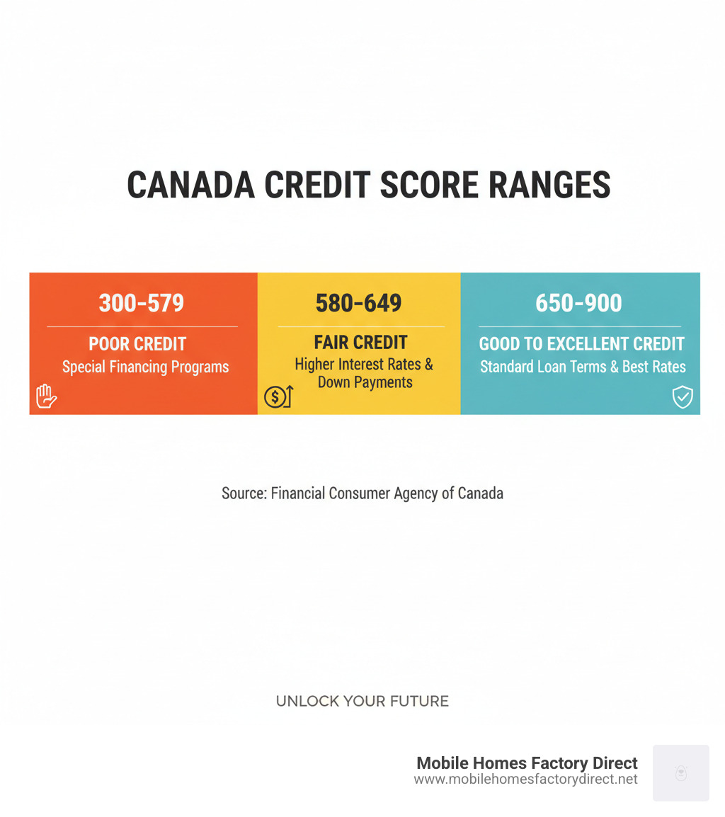 Infographic showing credit score ranges from 300-900, with 300-579 labeled as Poor Credit requiring special financing programs, 580-649 as Fair Credit with higher interest rates and down payments, and 650-900 as Good to Excellent Credit with standard loan terms and best rates available - Bad credit approved infographic 