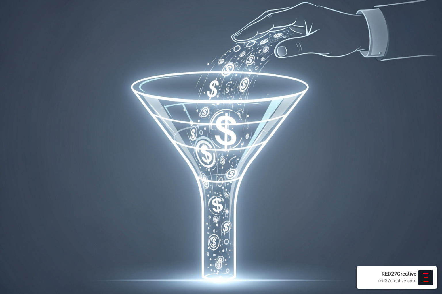 Funnel graphic showing how an agency refines ad spend to maximize conversions - chicago google ads management Funnel graphic showing how an agency refines ad spend to maximize conversions - chicago google ads management