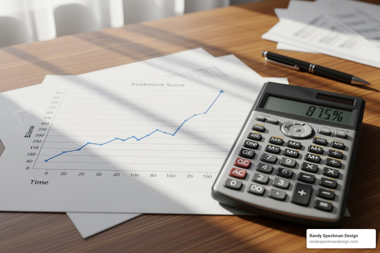 calculator and a chart showing rising brand sentiment - reputation management prices calculator and a chart showing rising brand sentiment - reputation management prices