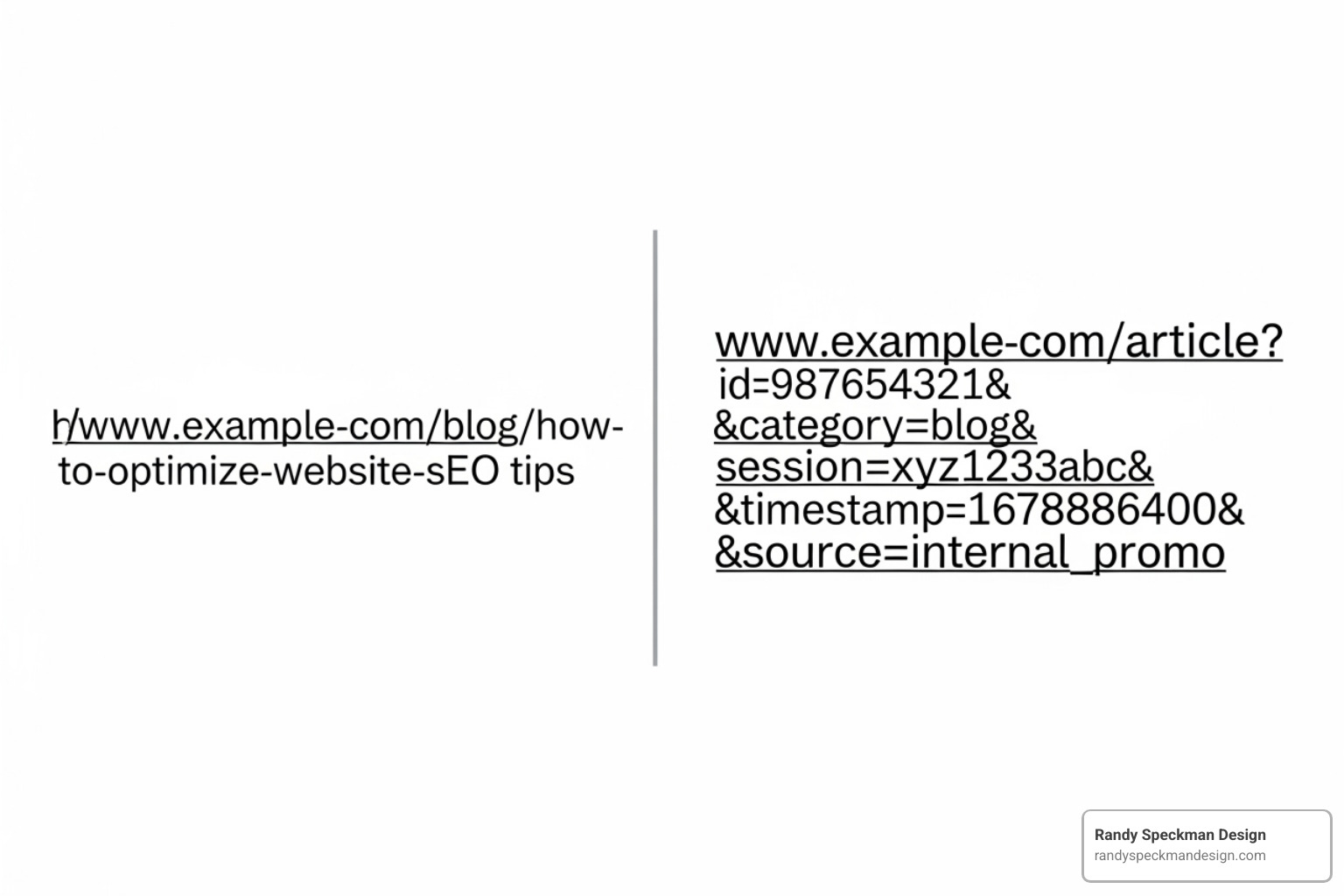 Clean, customizable URL structure versus a messy, auto-generated one - seo friendly ecommerce platform