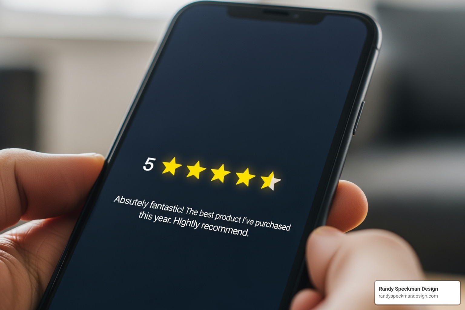 5-star review on a smartphone screen - increase online visibility 5-star review on a smartphone screen - increase online visibility