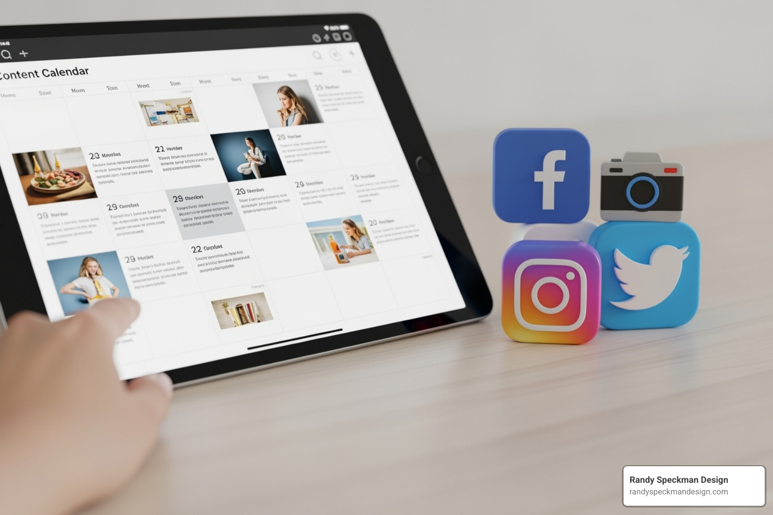Content calendar and social media icons - increase online visibility Content calendar and social media icons - increase online visibility