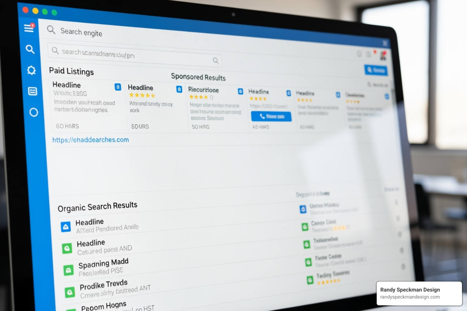 Search Engine Results Page (SERP) showing both paid ads and organic results - increase online visibility Search Engine Results Page (SERP) showing both paid ads and organic results - increase online visibility