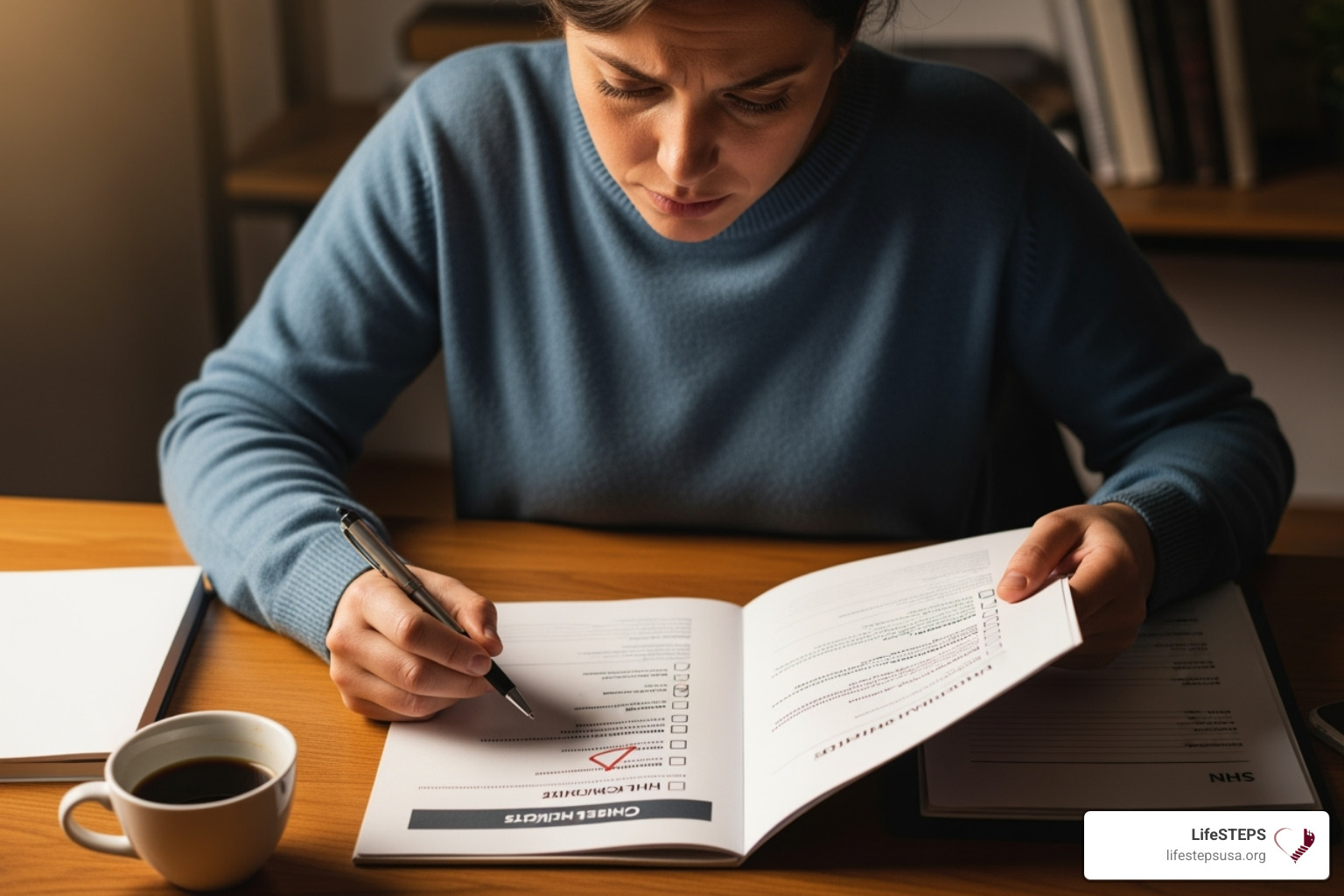 Person carefully reading a document with a checklist - house buying programs for low income