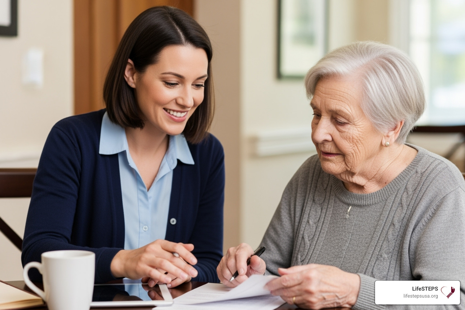A LifeSTEPS service coordinator assisting a senior - senior living in thousand oaks ca