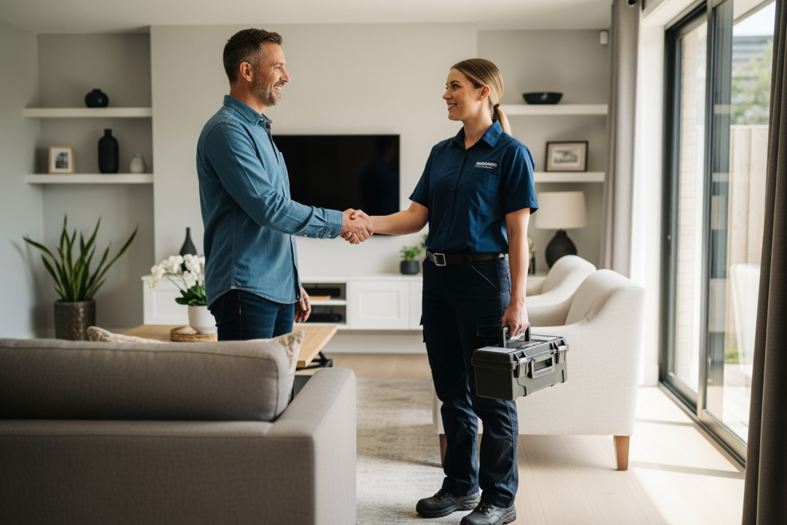 homeowner and technician shaking hands - Increase HVAC business revenue
