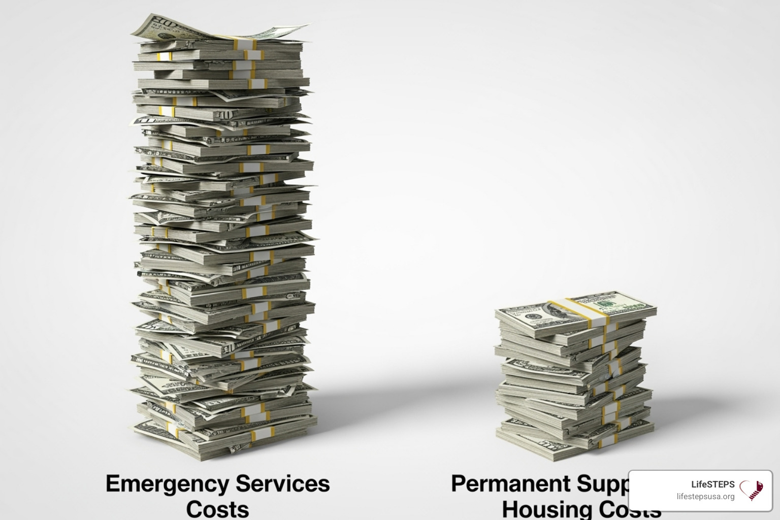 Chart showing cost savings of PSH versus emergency services, with PSH being significantly lower - how is permanent supportive housing implemented