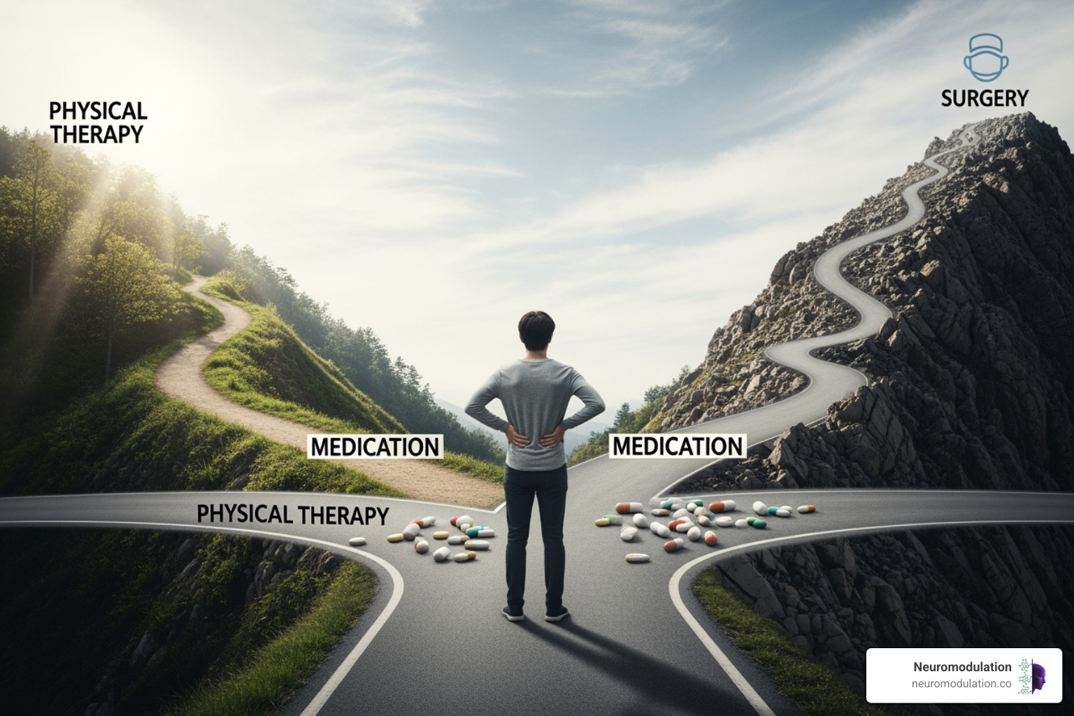 Comparison chart of various back pain treatment pathways - SCS for back pain
