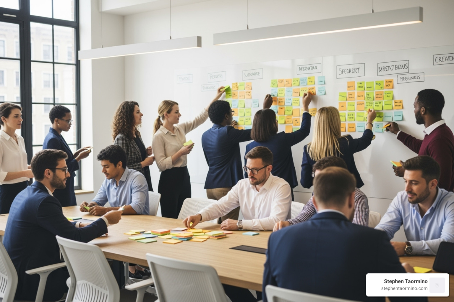 People using sticky notes for dot voting - facilitation training
