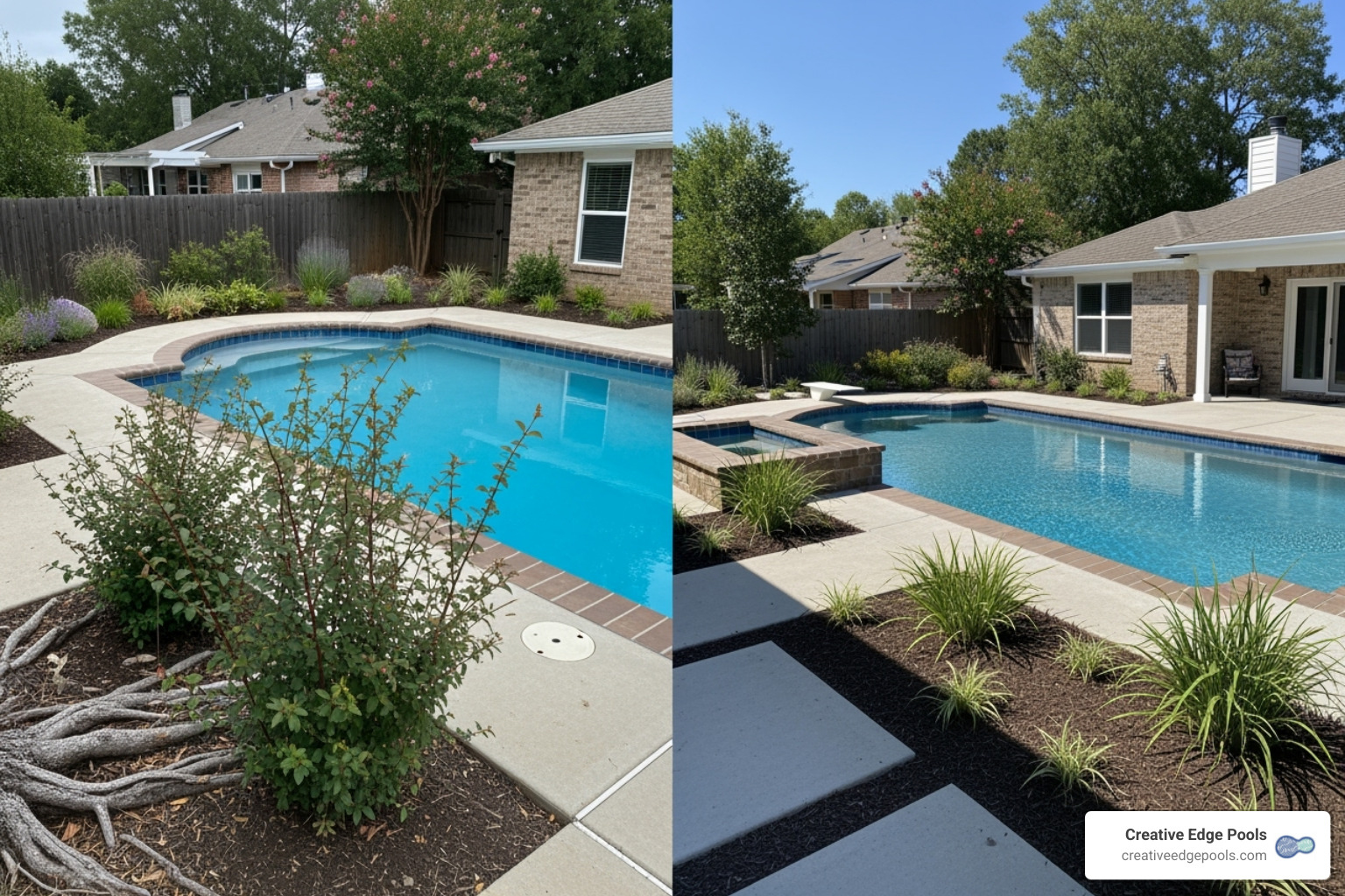 Poorly planned vs. well-designed pool landscape - Swimming Pool Landscaping Massachusetts Poorly planned vs. well-designed pool landscape - Swimming Pool Landscaping Massachusetts