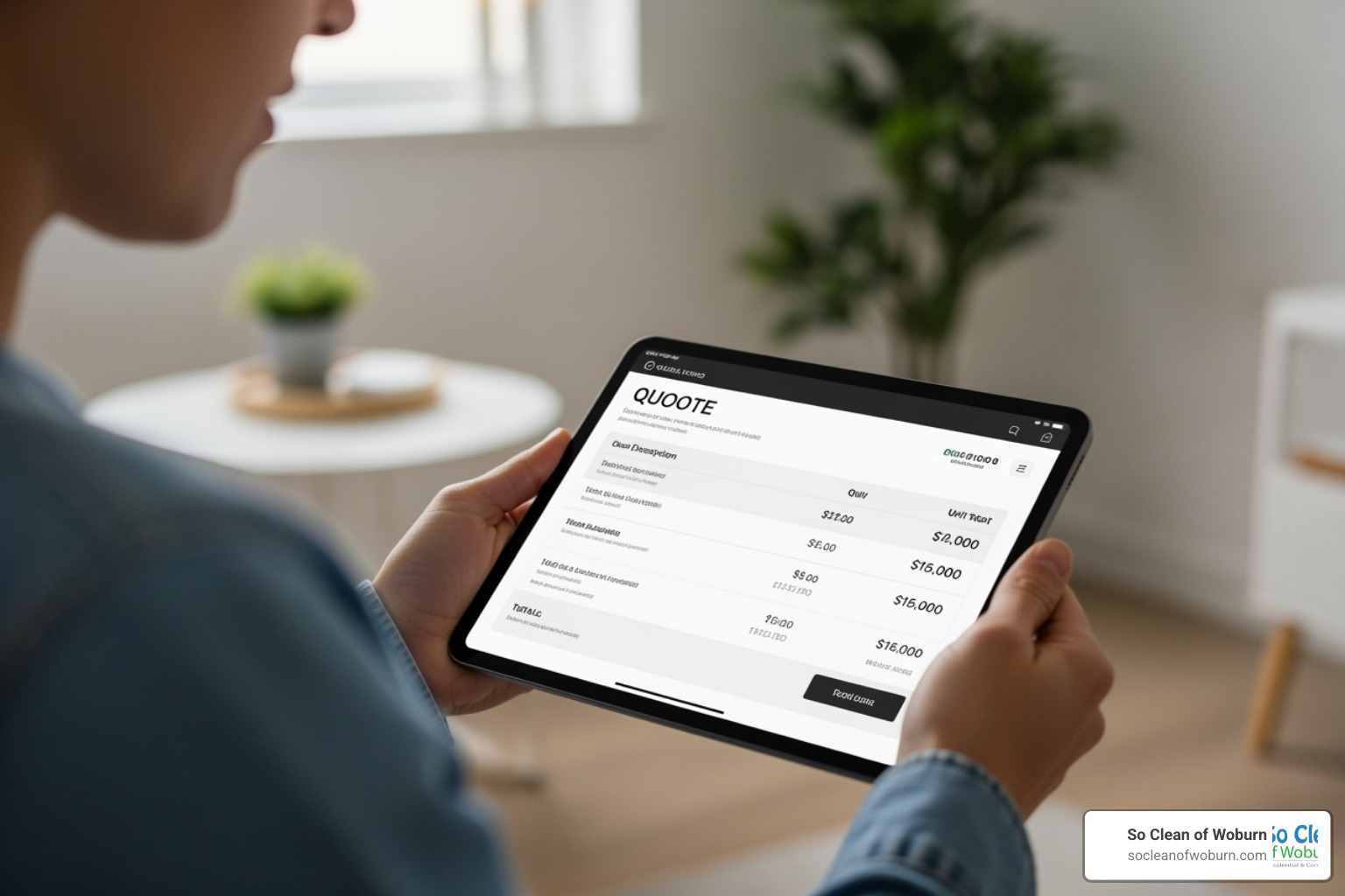 person getting a quote on a tablet - apartment clean service