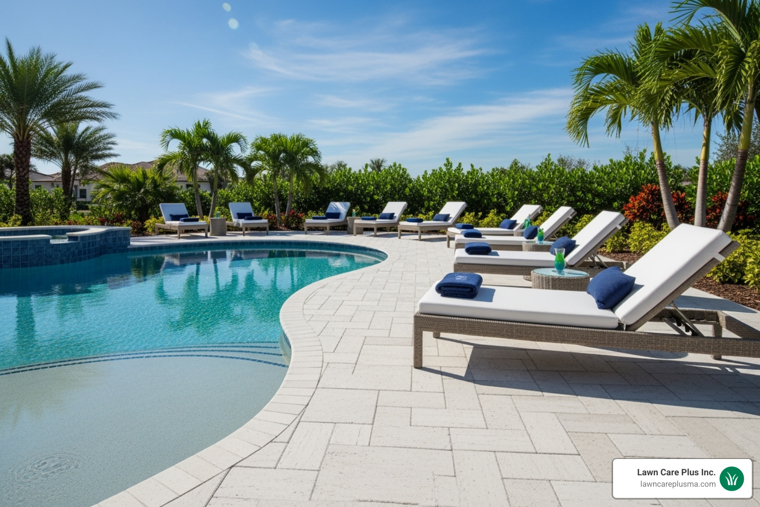 paver pool deck with lounge chairs - Patio Pavers