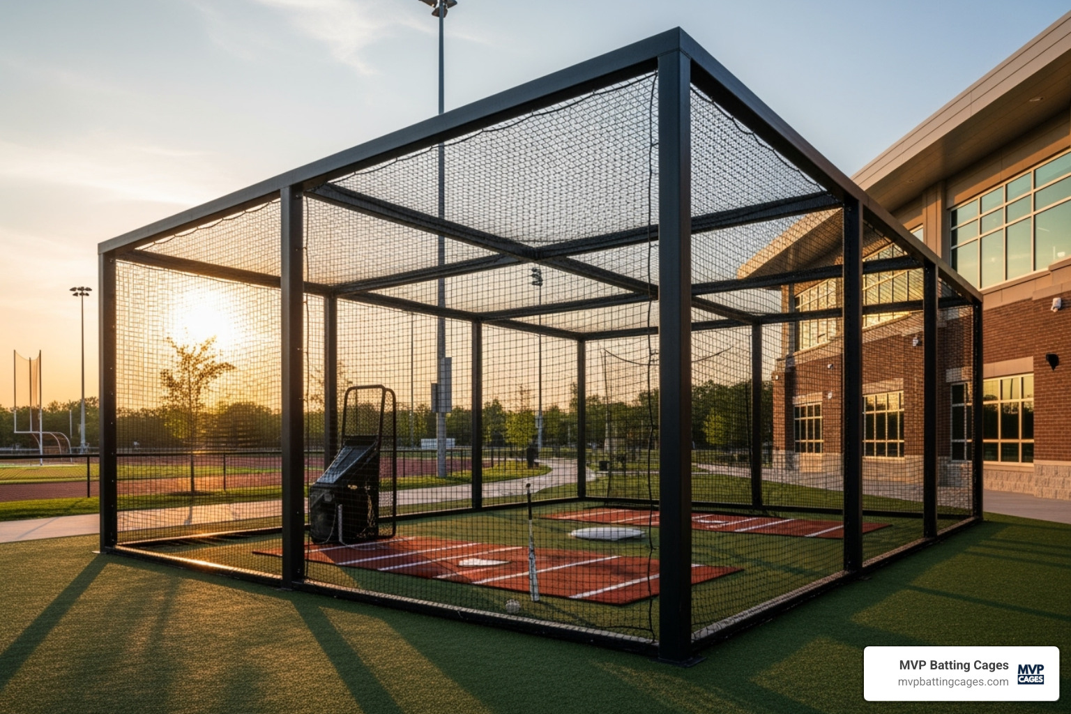 permanent, commercial-style rectangular cage - outdoor hitting cage