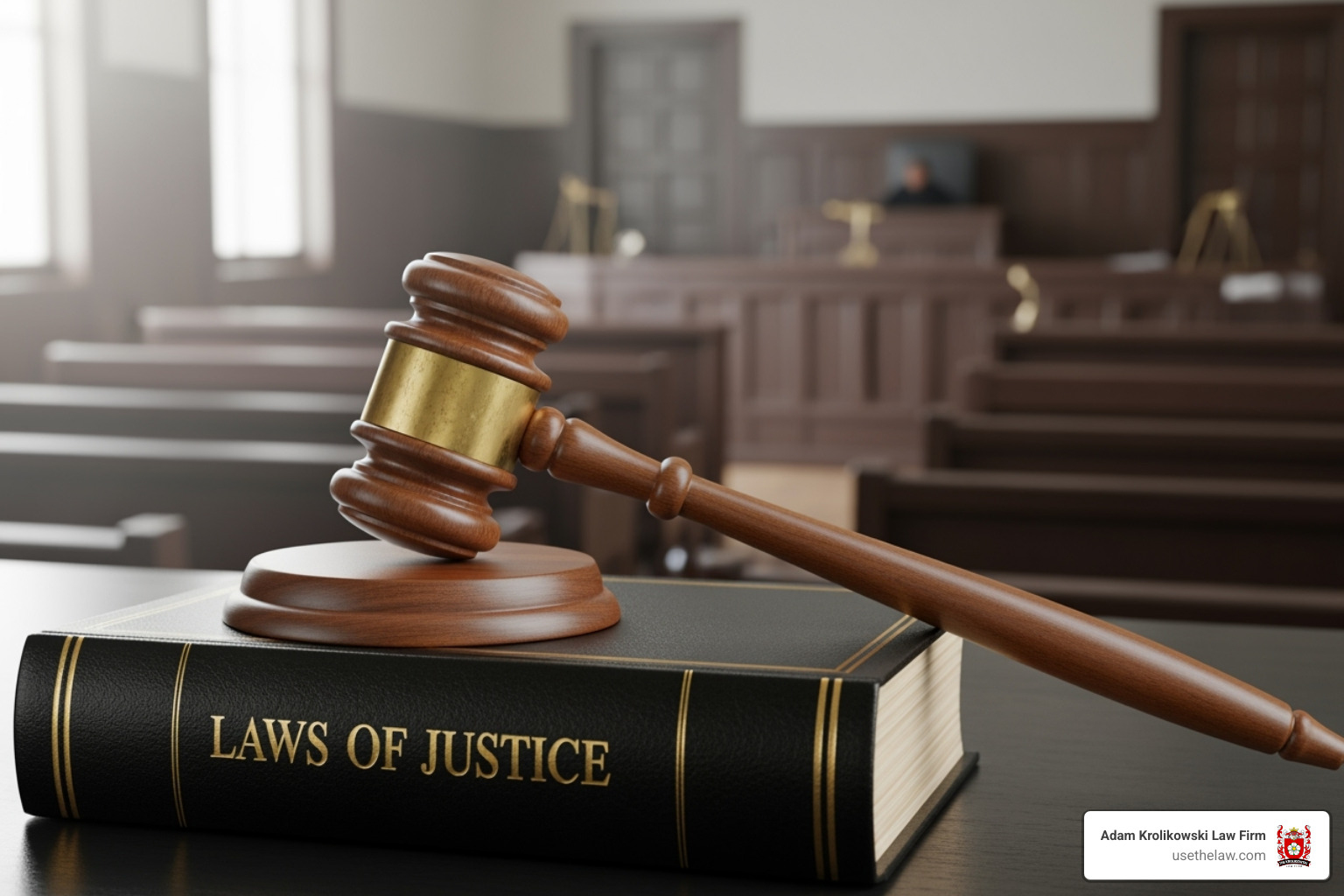 A wooden gavel resting on a law book with a blurred courtroom in the background - Injury attorneys Santa Ana A wooden gavel resting on a law book with a blurred courtroom in the background - Injury attorneys Santa Ana