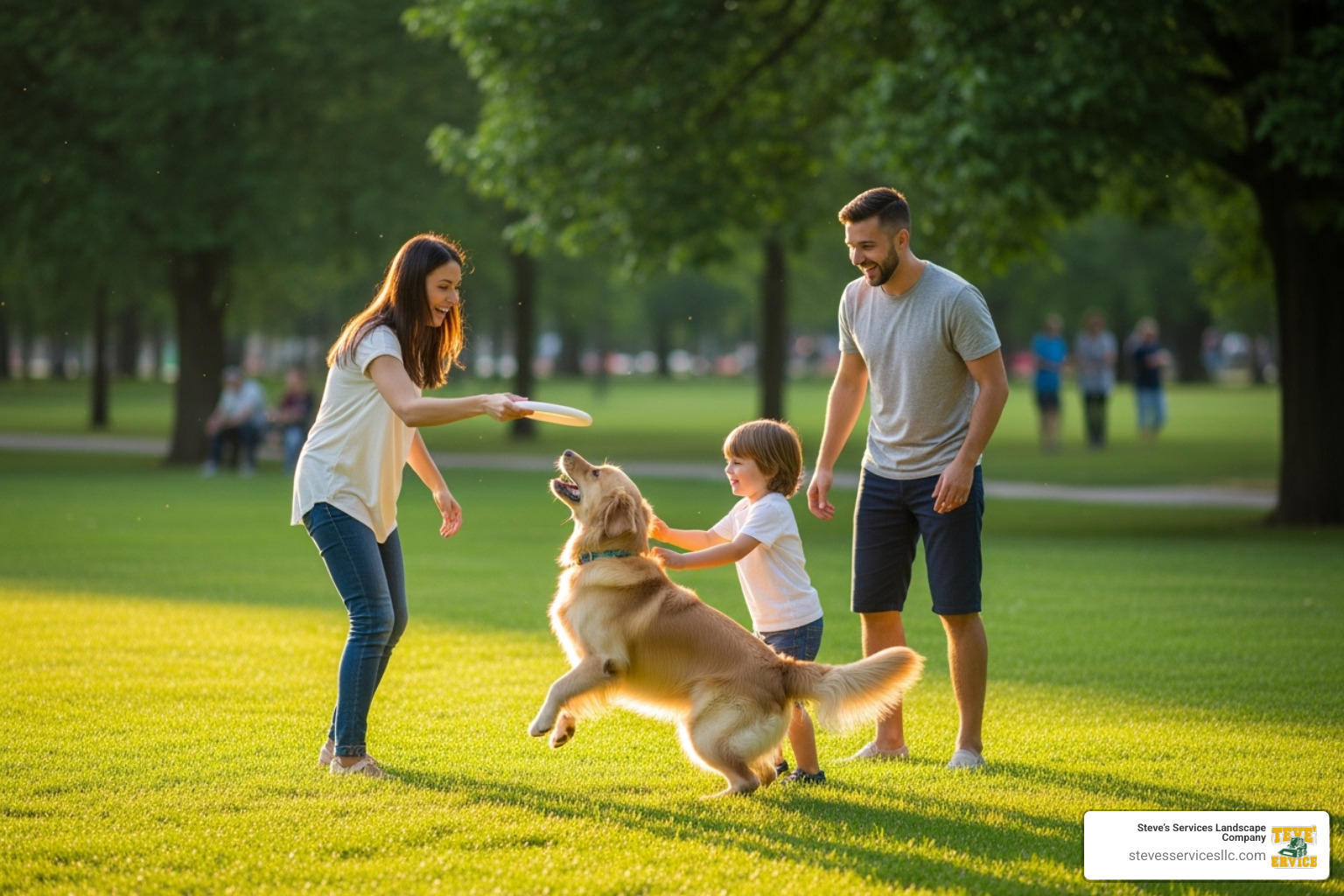 of a family and a dog playing on a healthy, natural lawn - lake friendly lawn care of a family and a dog playing on a healthy, natural lawn - lake friendly lawn care