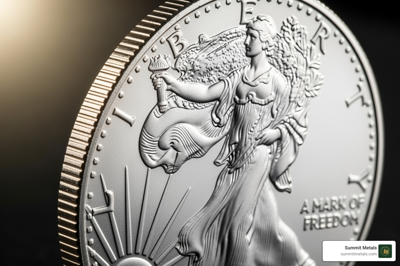 A close-up of an American Silver Eagle, highlighting its reeded edge and other security features. - best online silver coin dealers
