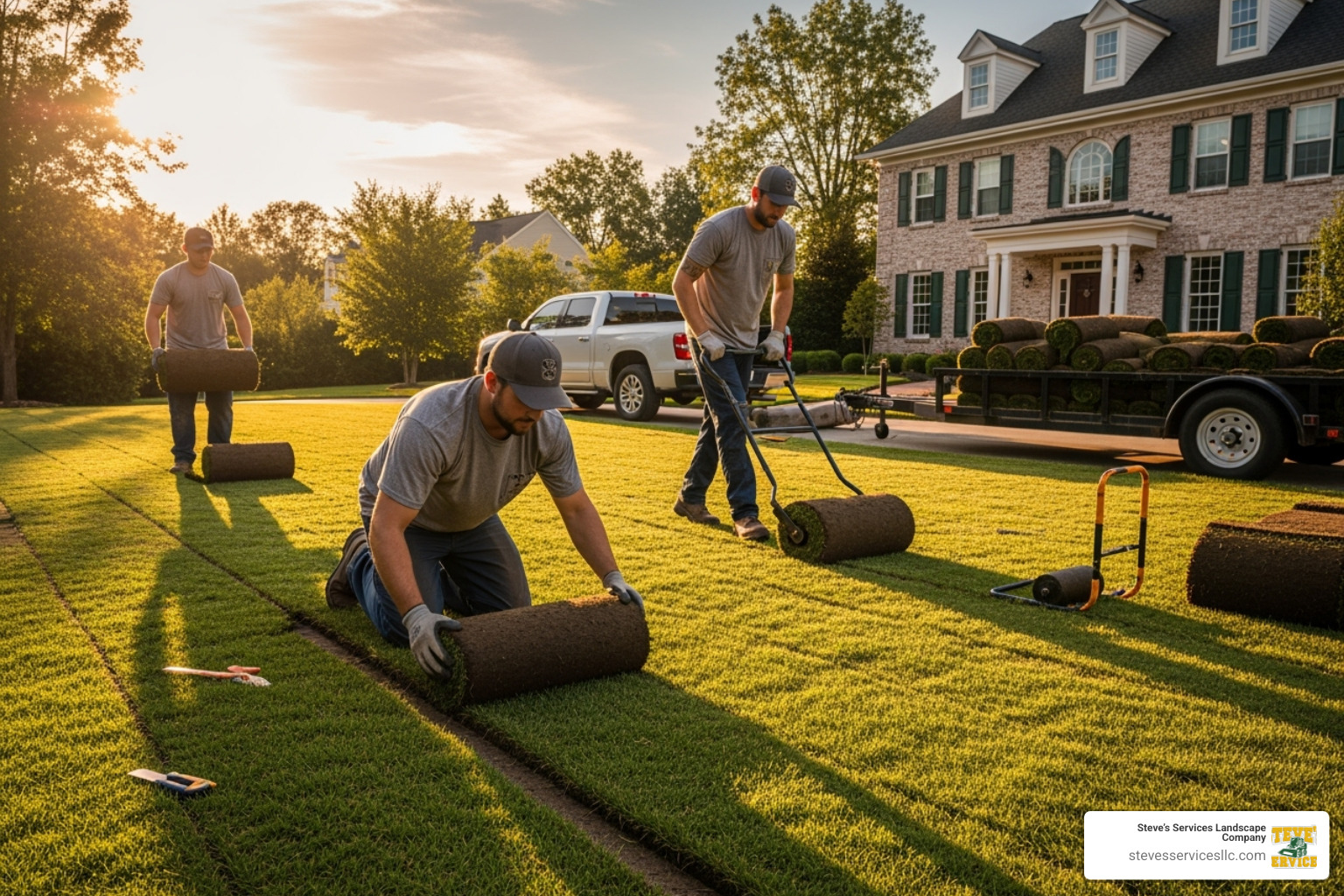 professional landscaping crew laying sod seamlessly - cost of laying new sod