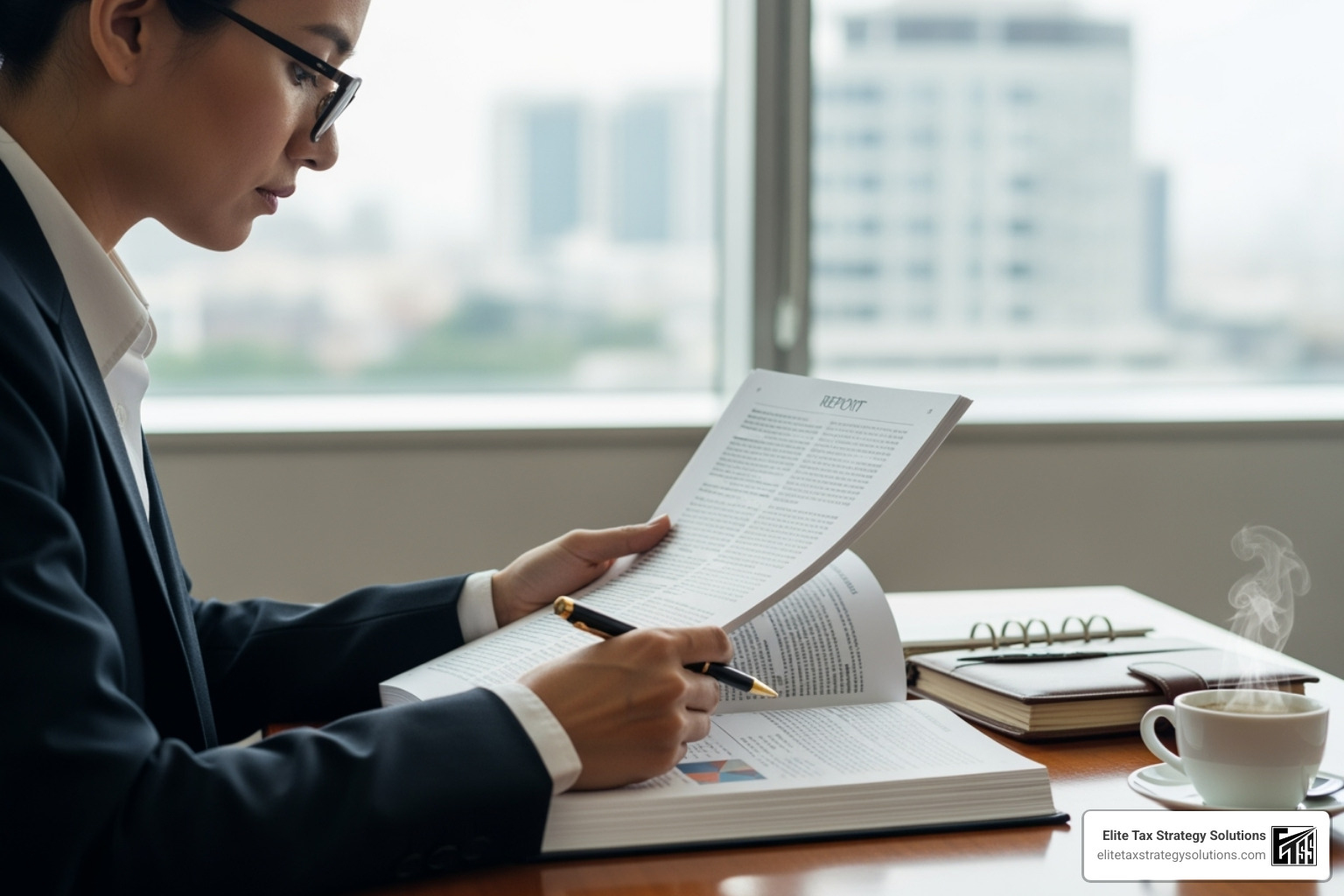 of a person reviewing an official-looking report. - federal tax compliance of a person reviewing an official-looking report. - federal tax compliance
