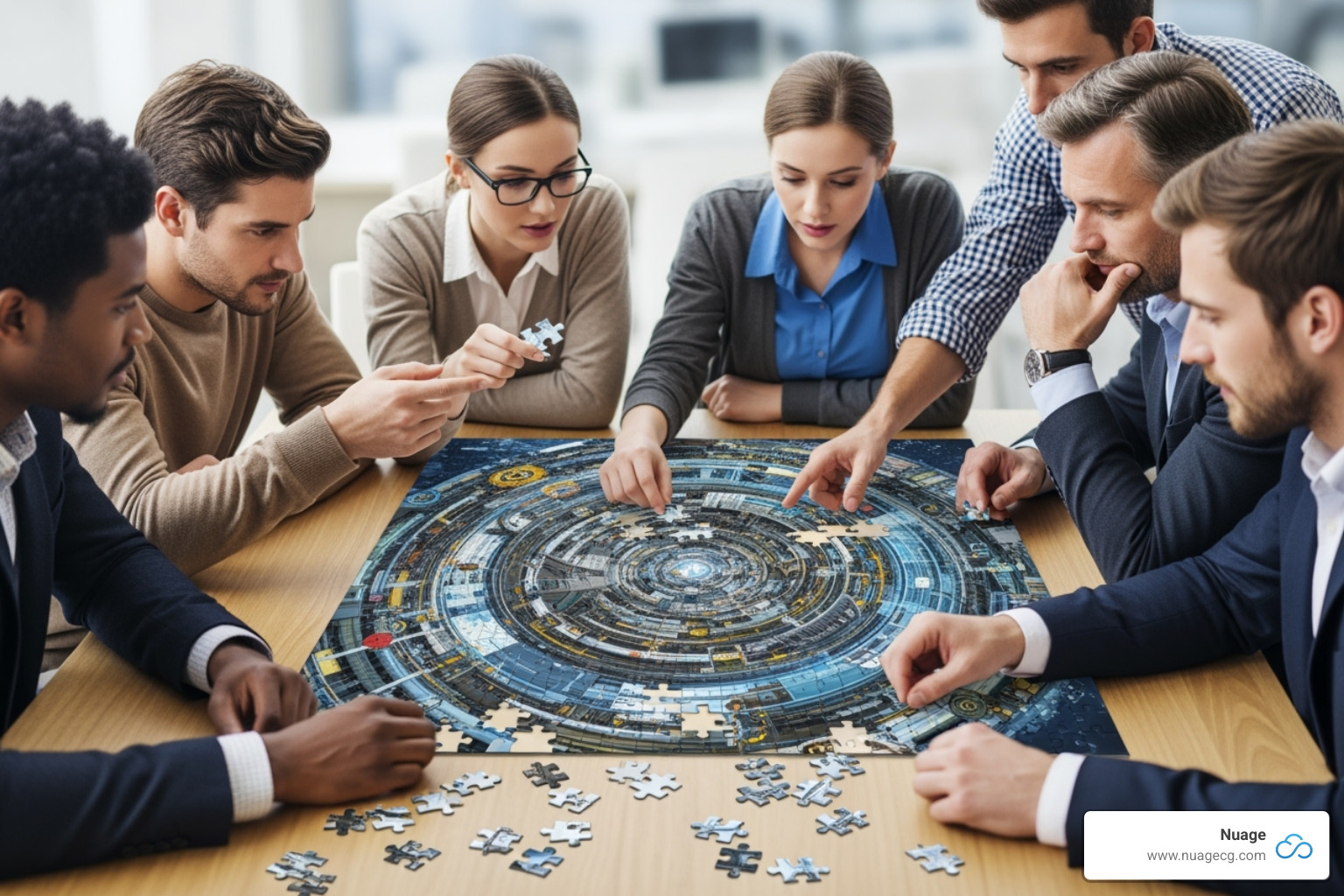 A team overcoming a complex puzzle - ERP cloud change